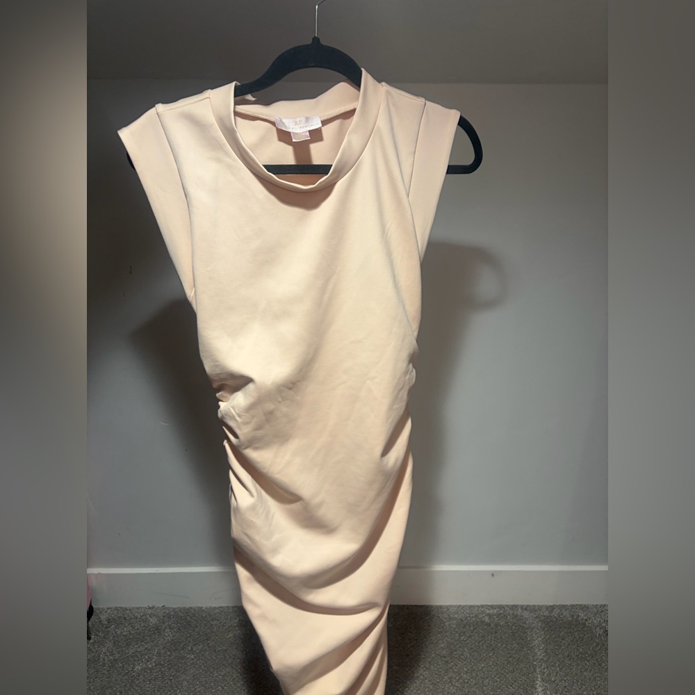 Rachel Parcell midi bodicon ruched dress cream medium